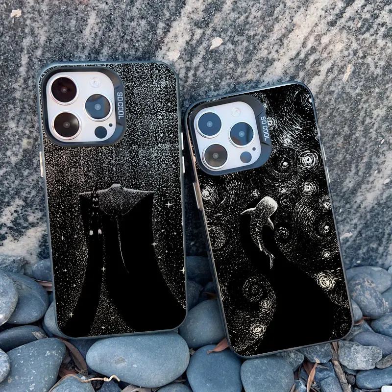 Marine Life Dotted Art Phone Case in Black Laser Finish