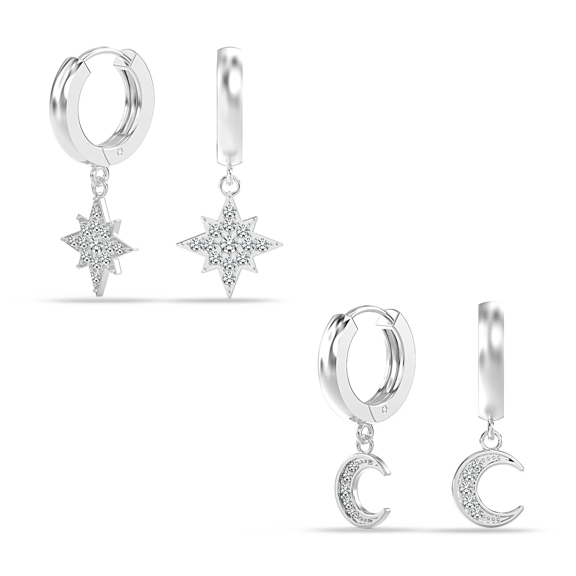 Studded Earrings Exquisite Earrings Ins Studded With Diamonds And Stars And Moon Asymmetrical Earrings Versatile Cold Style For Women
