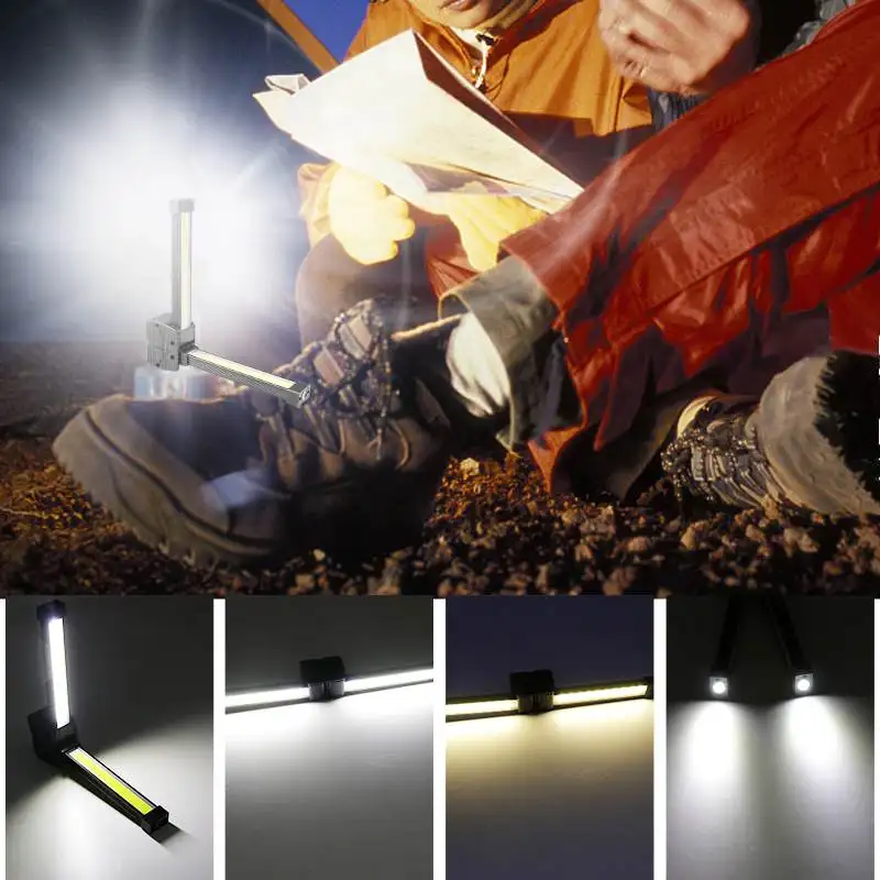 Portable XPE COB LED 90&deg; Folding Work Light USB Rechargeable Mini Magnet Hook Lights Bar Outdoor Camping Lamp Torch Flashlight
