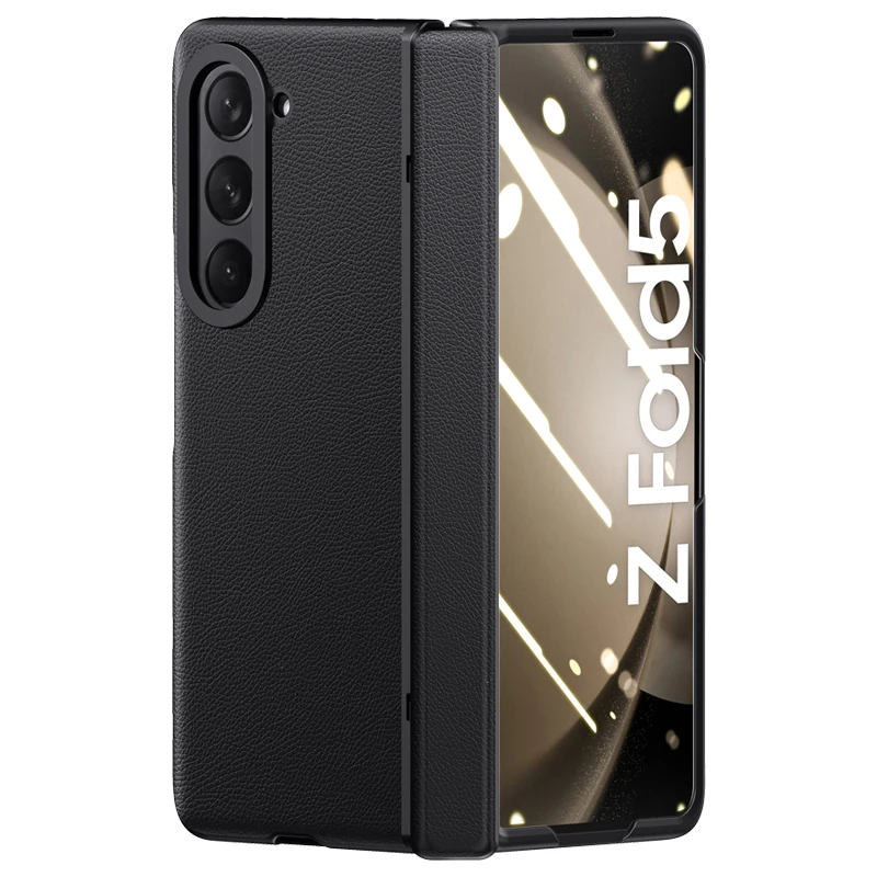 For Samsung Galaxy Z Fold 5 Case Skin Friendly Matte Leather Folding Hinge With Tempered Film All inclusive Shockproof Hard Case