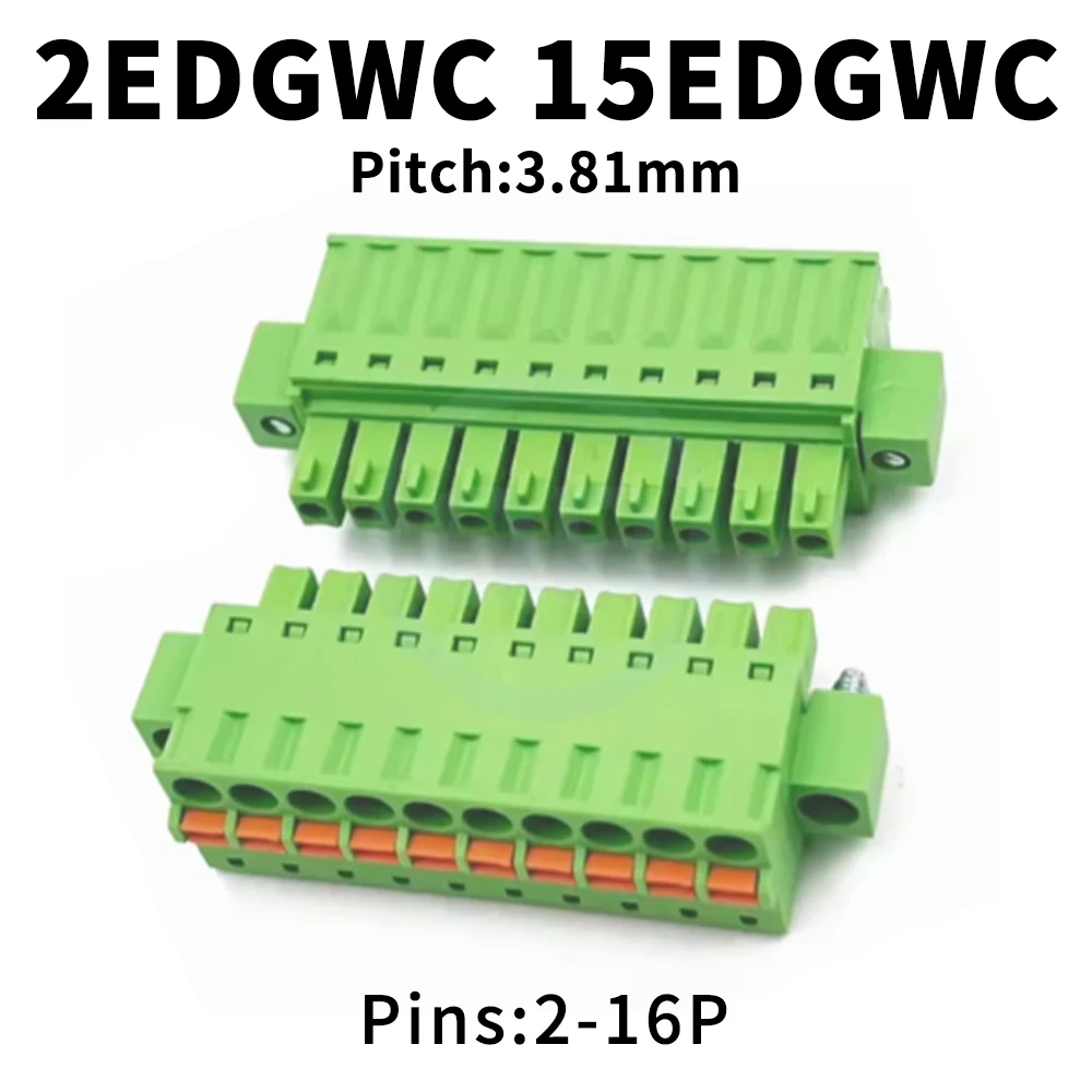 (5 Stück) 15EDGWC-3,81 mm Stecker + Stiftleiste, wandmontierter Paar-Klemmenblock, schraubenlos, KDM/KDPM, federbelastet, mit Gehäuse 2EDGWC 2–16P