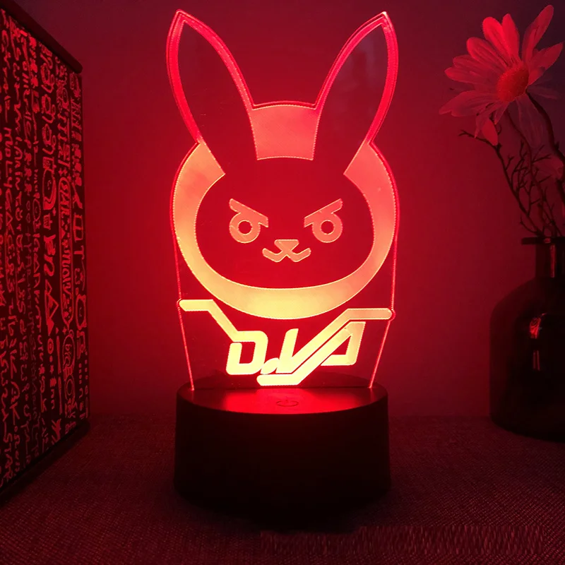 게임 영웅 Overwatch OW DVA 3d led 램프 침실 야간 조명 그림 아바타 룸 장식 장식 발렌타인 데이 귀여운 선물