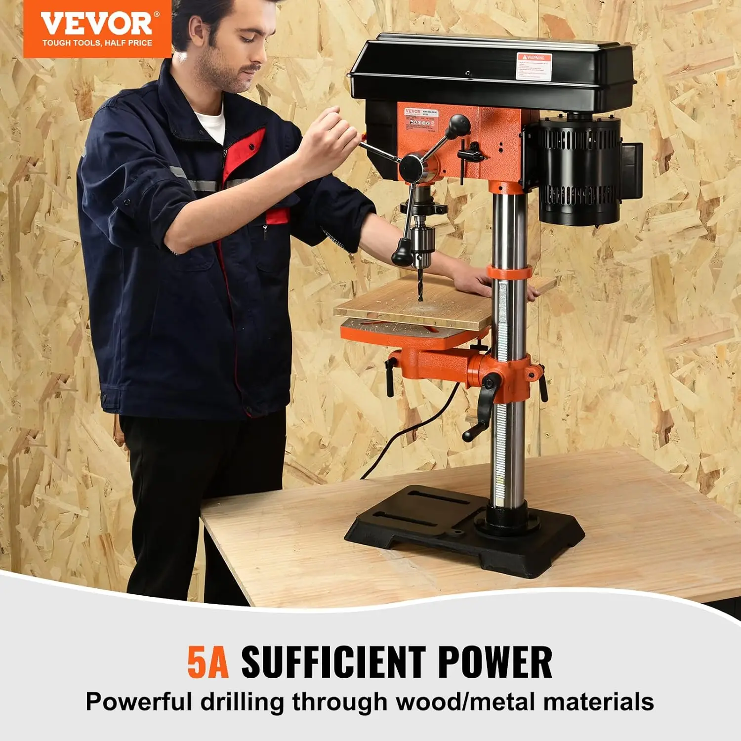 12 in Benchtop Drill Press, 5 Amp 120V,Variable Speed Cast Iron Bench Drill Press,12 in Swing Distance 0-45° Tiltling Worktable. 3