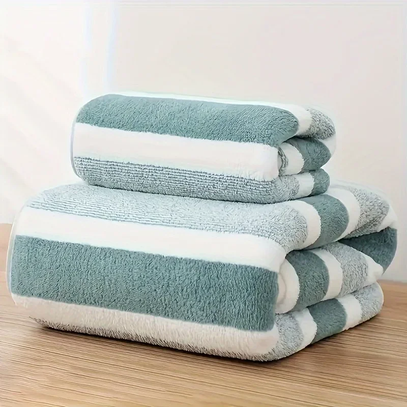 Description Picture 3 of item2 Pc Quick-Drying Striped Towel Set for Soft and Absorbent Bathroom Experience Includes 1 Bath Towel and 1 Hand Towel Sauna