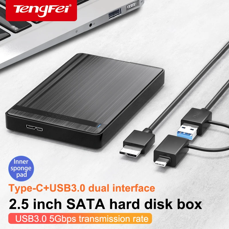 SSD 외장 스토리지 HDD 박스용 모바일 하드 드라이브 케이스, SATA에서 USB3.0, Typec HDD 인클로저, USB3.0, 2.0 케이블 ABS 