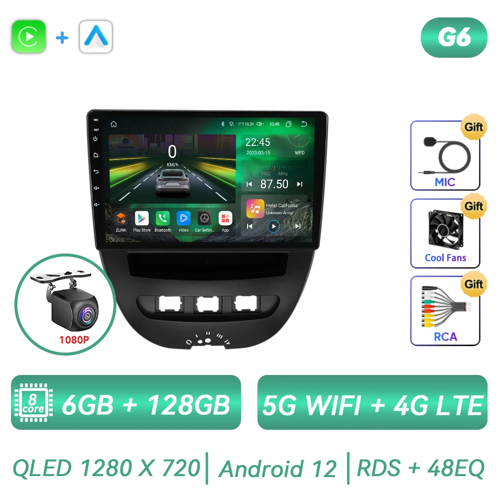 Autoradio Android 13 Per Toyota Aygo/Peugeot 107/Citroen C1 - 10.1 Pollici, 4GB RAM, CarPlay, Retro Camera