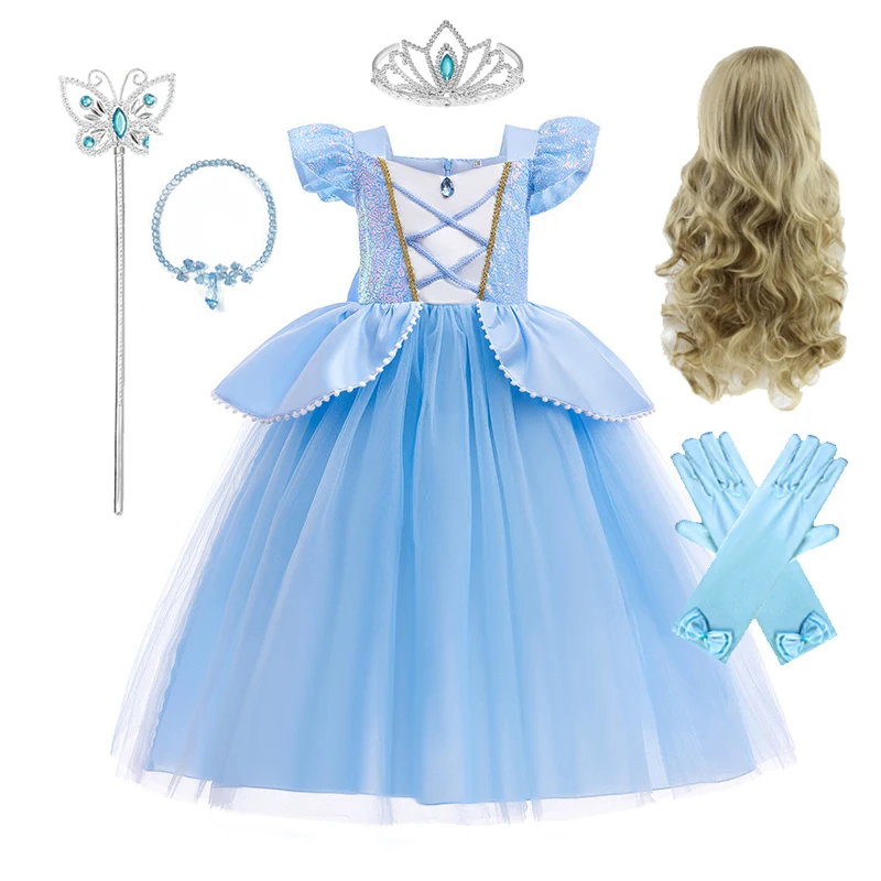 thumbnail image 1 of Disfraz de princesa Cenicienta Rapunzel para niñas, disfraz de Bella, Blancanieves, Aurora, Elsa, fiesta de cumpleaños y Halloween, 1 of 4