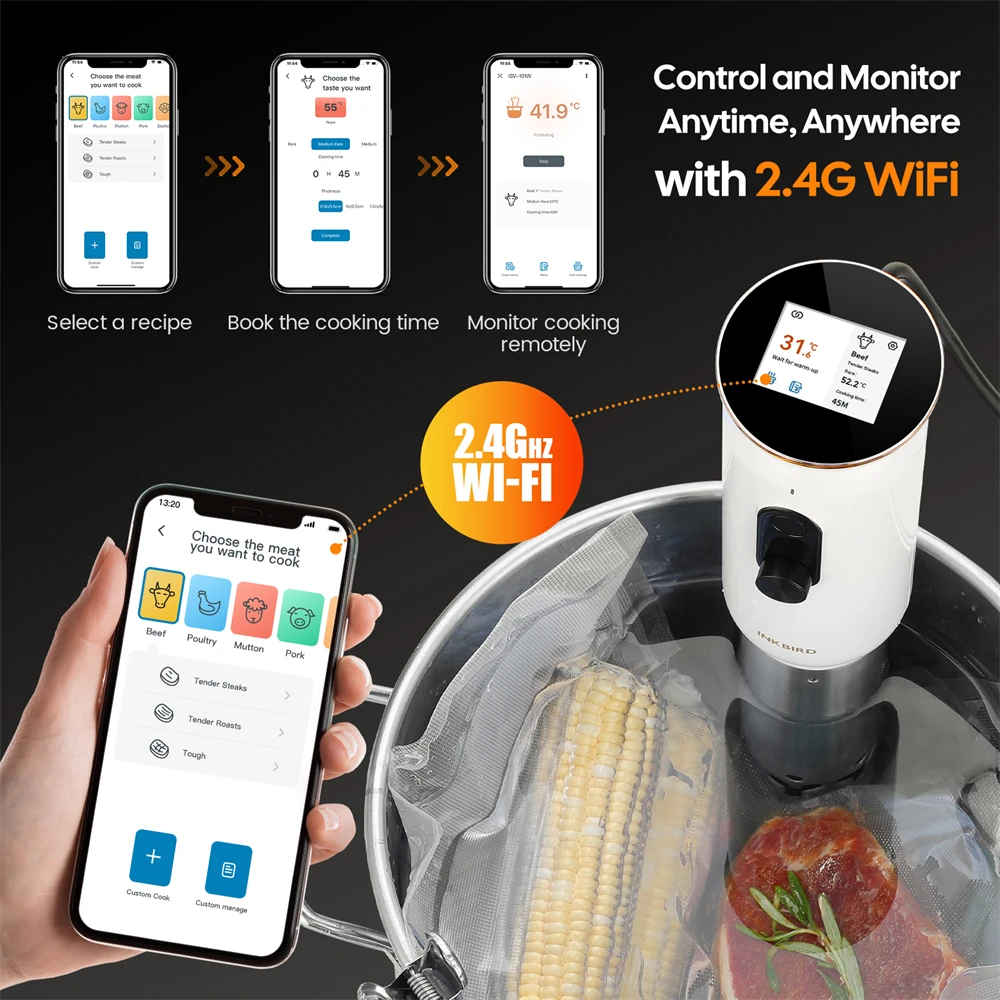 INKBIRD 1000W Sous Vide Cooker EU Plug WiFi Sous Vide Machine ISV-101W 3D Water Circulation Heating&App Preset Menus For Cooking