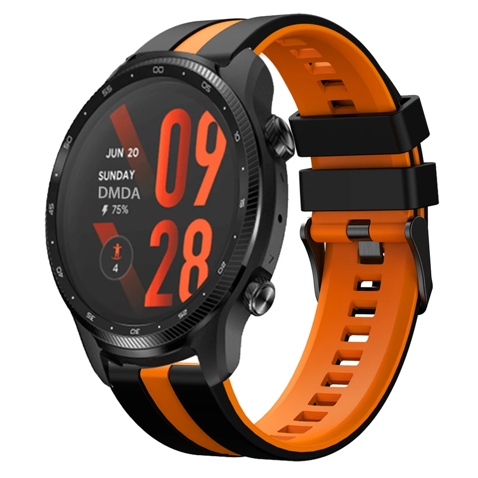 Cinturino Disscool 22mm In Silicone Morbido Per TicWatch E2 E S2 | Ricambio Traspirante Per Smartwatch Fitness | Comodo E Sicuro Per La Pelle (Nero)