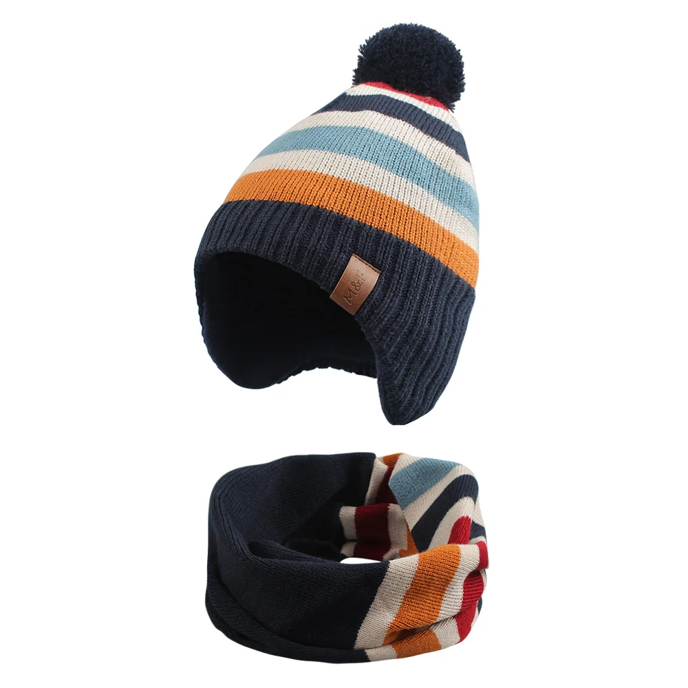 

Winter Baby Knitted Hat Scarf Set Pompom Kids Beanie For Children's Bonnet Caps Girls Boys Toddlers Thicken Headgear Collar