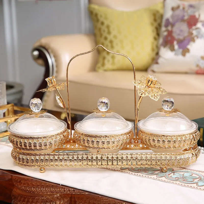 

European Dried Fruit Storage Box Living Room Snack Tray with Lid Divider Sugar Box, Family Table Decoration Snack Storage Tray