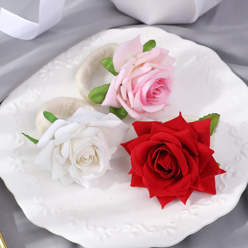 2/4/6pcs Flower Napkin Rings Red Rose Towel Buckle for Wedding Party Valentines Day Home Table Decoration Birthday Napkin Holder