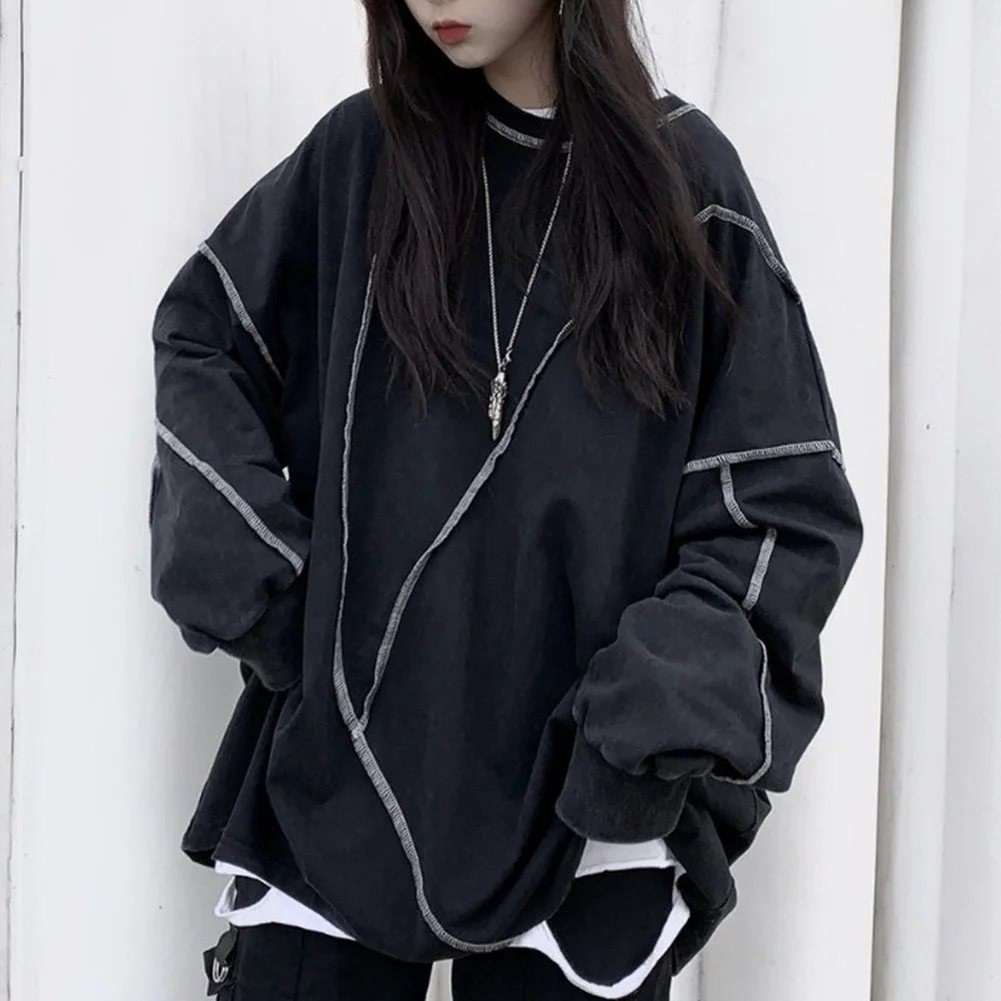 

Gothic Long Sleeve Sweatshirt Loose Large Size Women's Dark Spring Spring/Autumn Base Clothes Black