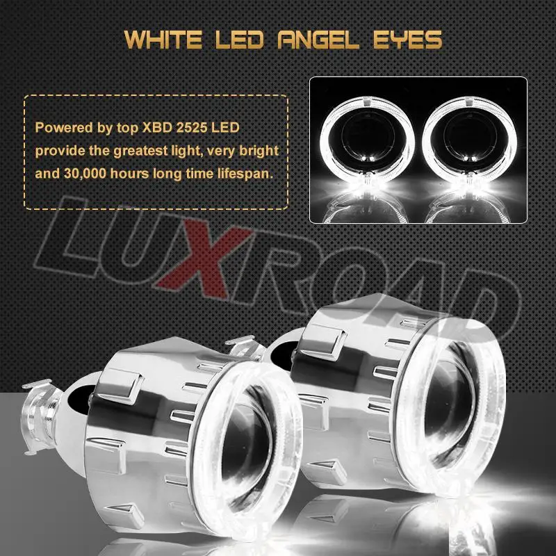 Led Angel Eye Headlight Projector Lenses 2.5 Inch Bi-Xenon Full Kit with H1  Led Bulbs White Ring LED Halo For H4 H7 Car Retrofit - AliExpress