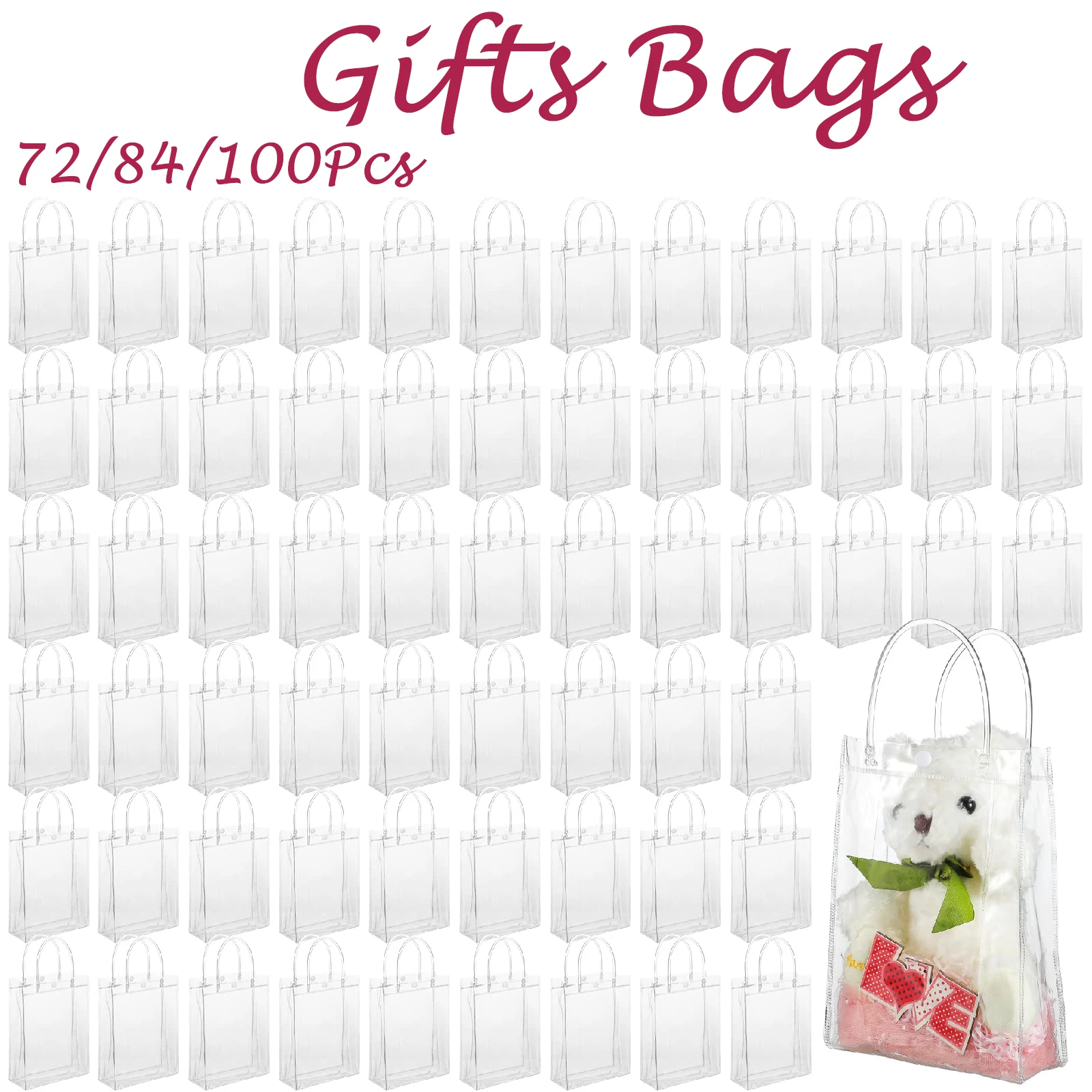 

72-100Pcs Clear Gifts Bags with Handles Wedding Gifts Bags Bulk Birthday Reusable Transparent Bags Party Portable Shopping Bags