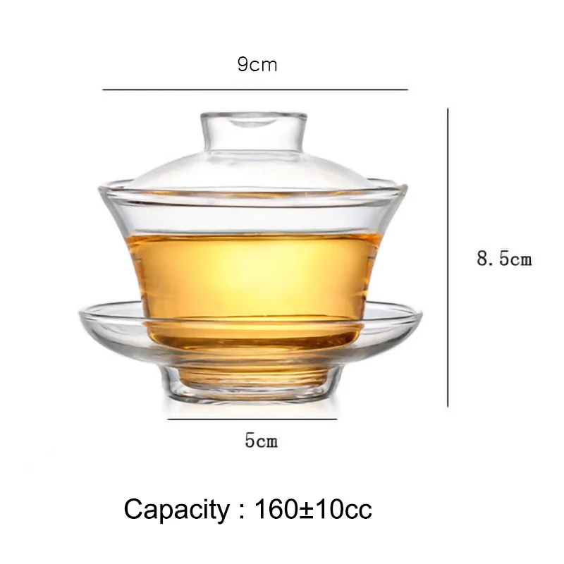 160Ml Glass Tureen Handmade Heat Resistant Bowl Water Cup Lid Saucer Coffee Mug Tea Set