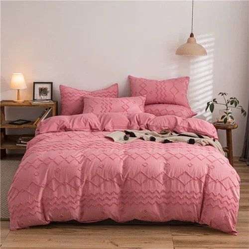 thumbnail image 1 of Juegos de edredones de cama con estampado de algodón para niños, ropa de cama barata, funda nórdica estética, ropa de cama de lujo con cuadros acanalados y geométricos, ropa de cama nueva, 1 of 5