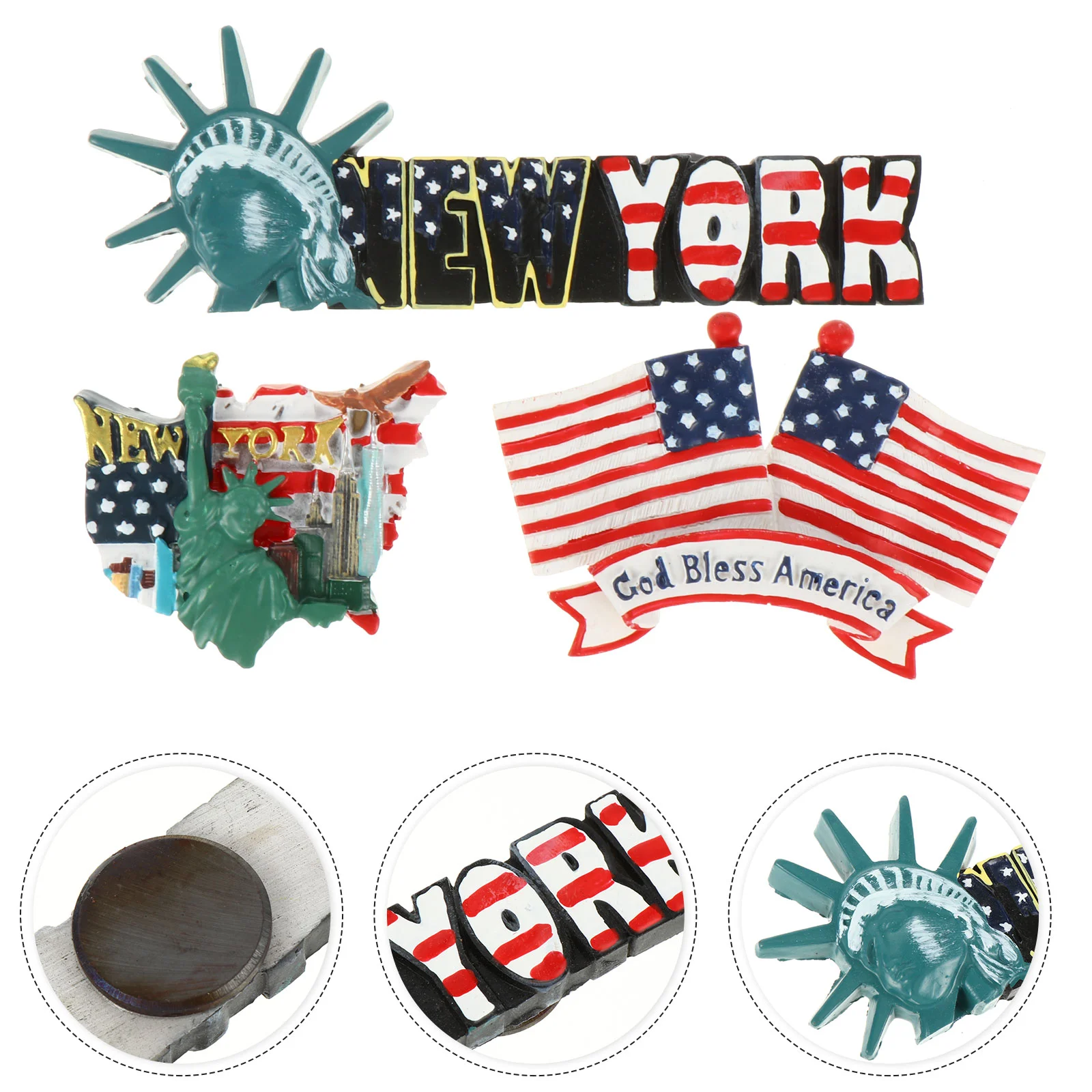 

3 Pcs New York Magnets Refrigerator Sticker Flag Magnetic Fridge Resin Material Decor