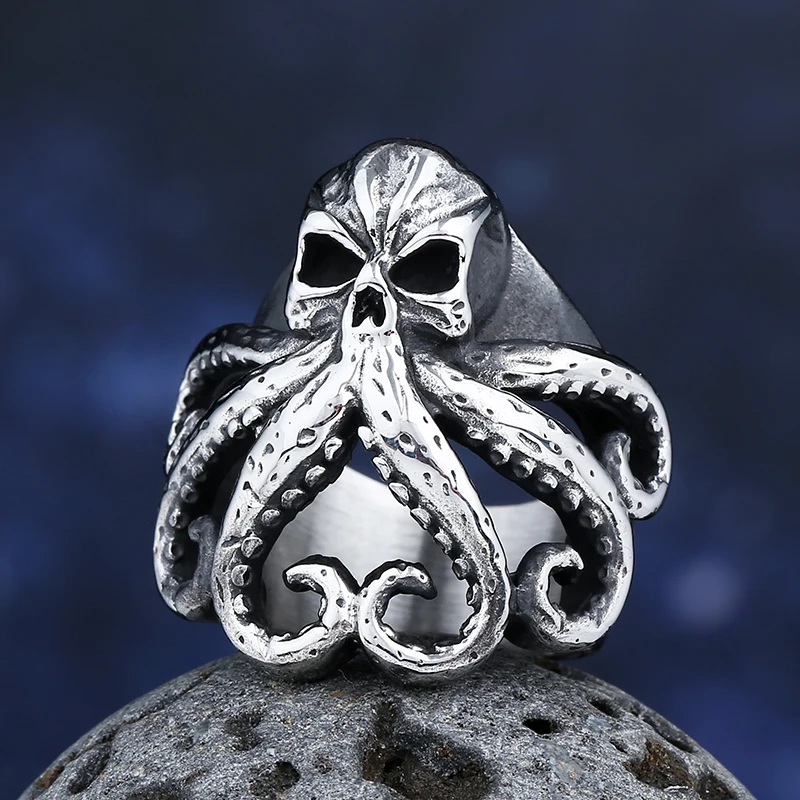 Finger Rings Stainless Steel Rings Metal Rings Punk Rings Vintage Jewelry Punk Vintage Christmas Octopus Skull Ring Gothic Stainless Steel Sea Animals Rings Men Amulet Jewelry Gifts