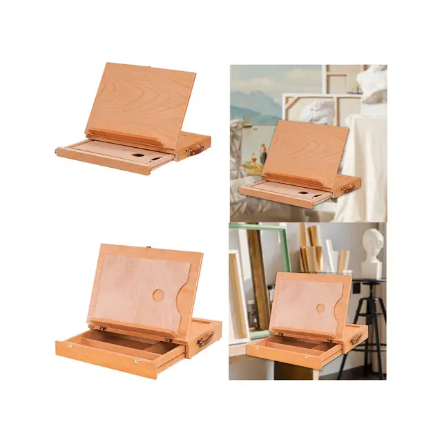 Wood Easel Box Organizer with Drawer Foldable Drawing Board Painting Storage Box for Cookbook Painting Sketching Recipe Drafting 4