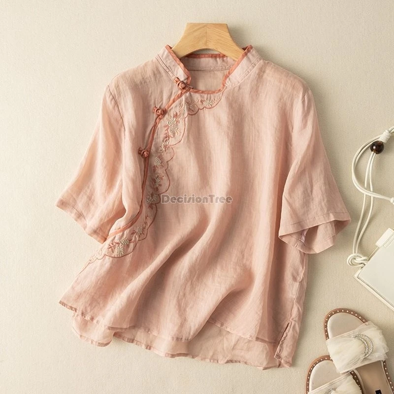 chinese ethnic style women tea clothing vintage literature art temperament blouse new exquisite embroidery cotton linen top women chinese shirt