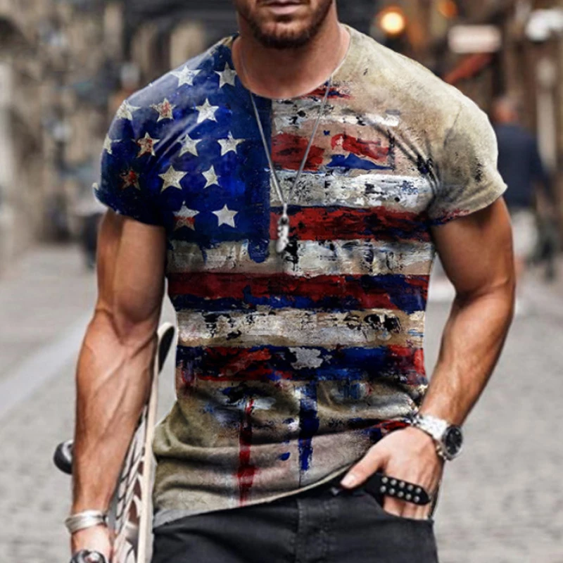 American Flag Mens Short Sleeve T Shirt Summer Streetwear