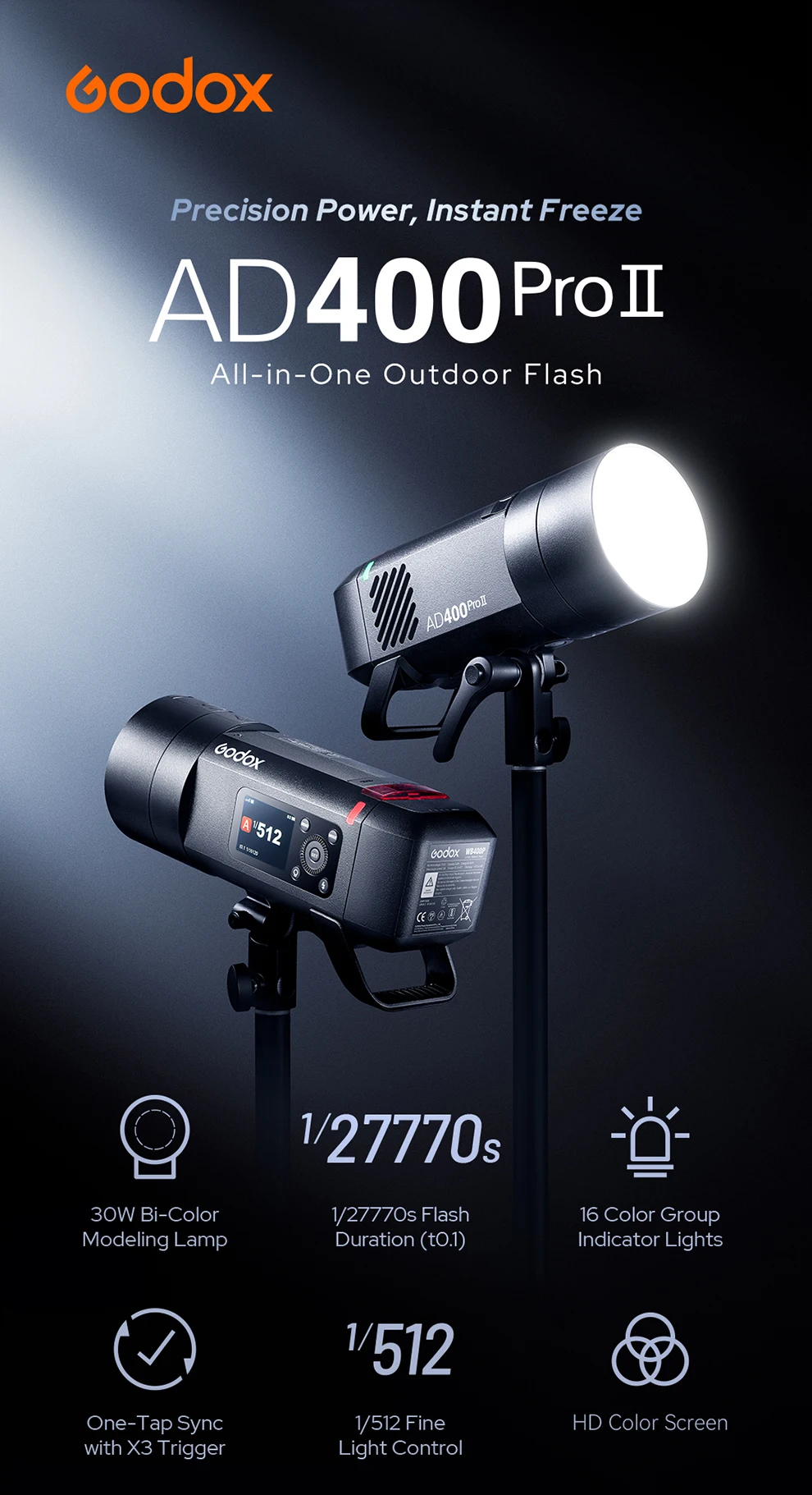 Godox AD400Pro PRO II 400Ws TTL HSS 1/8000S Outdoor Led Flash