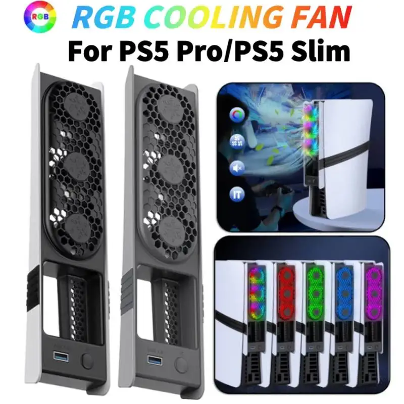 Upgraded Cooling Quiet Fan Compatible with Playstation 5 Pro/Slim Disc & Digital Edition Efficient Cooling System with USB Port