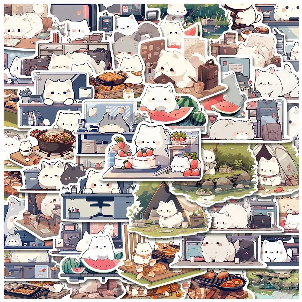 10/30/54pcs Kawaii Animal Cats Stickers Aesthetic Decoration Decals Waterproof DIY Phone Laptop Waterproof Cute Sticker for Kids 2