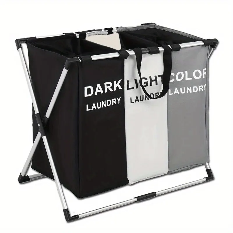 

Laundry Sorter Dirty Clothes Storage Basket 3 Grid Organizer Basket Collapsible Large Laundry Hamper Waterproof Home Laundry