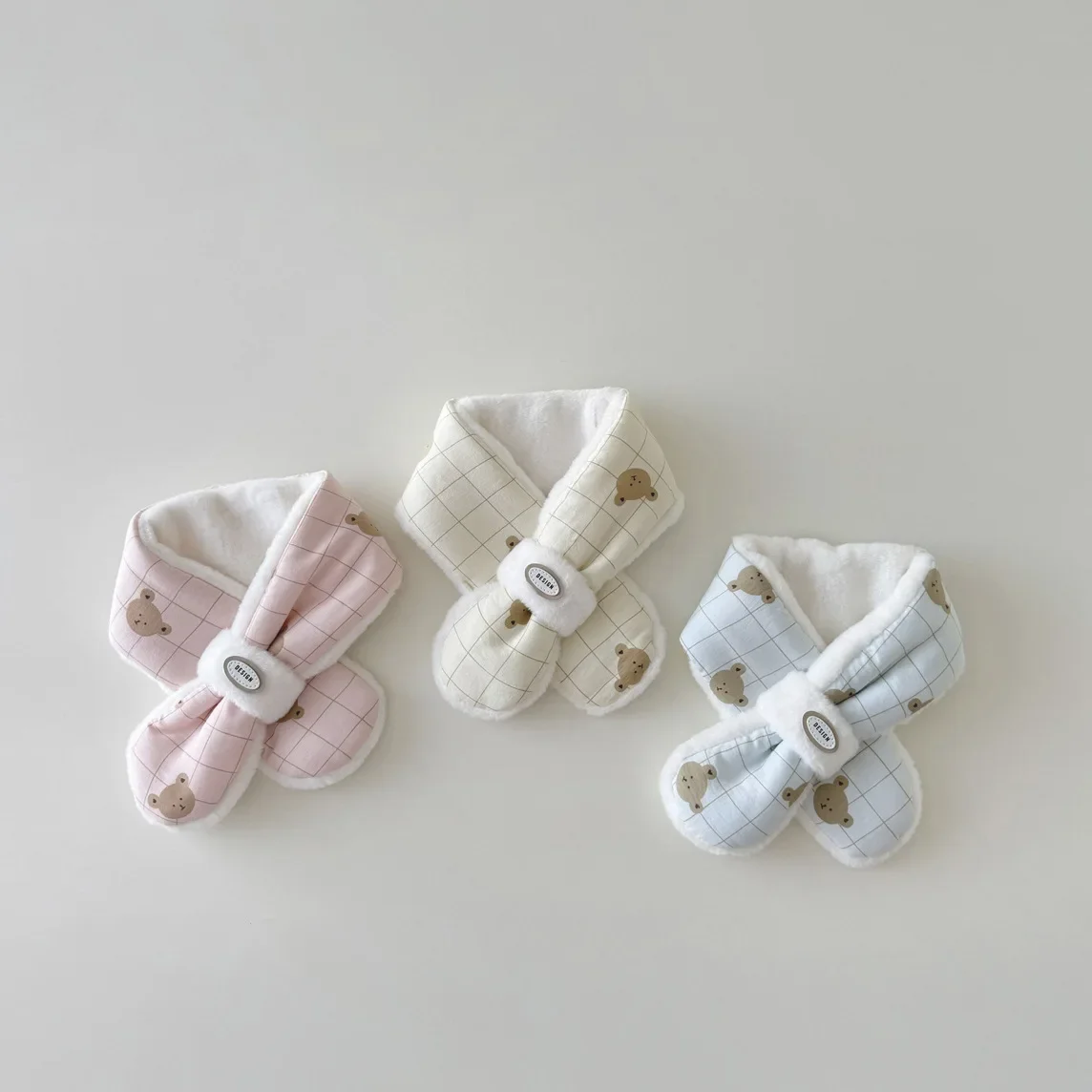 Korean Cute Bear Baby Winter Scarfs for Girls Boys Children's Neck Cross Fleece Warm Kids Scarves Baby Accessories