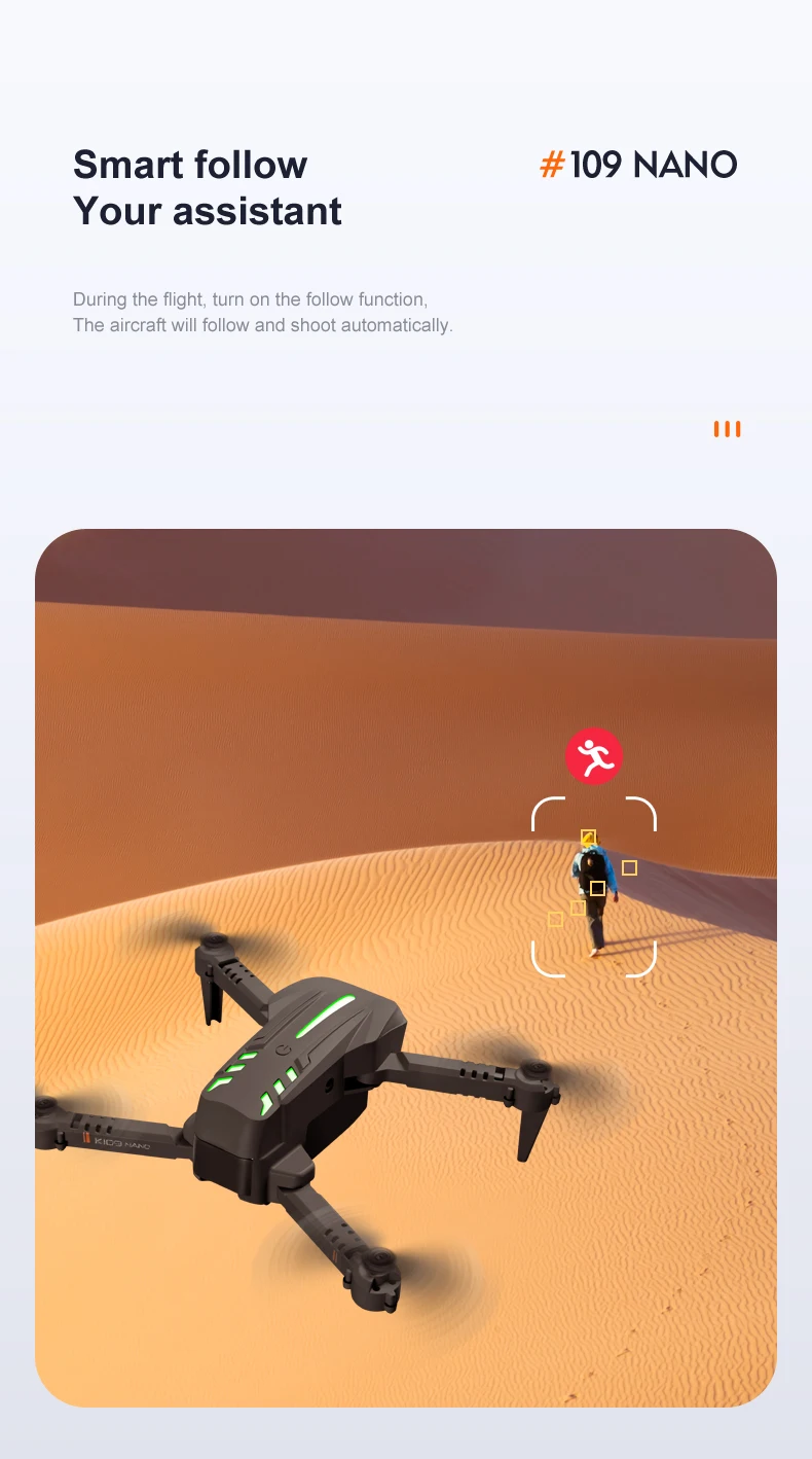 K109 Mini Drone - 2024 New Breathing Light 4K Dual HD Camera Automatic Obstacle Avoidance Professional Foldable Drone Quadcopter Gifts 42 K109 Mini Drone, turn on the follow function, the aircraft will follow and shoot automatically
