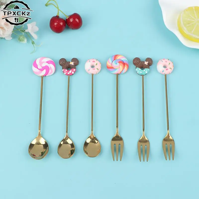 4pcs Stainless Steel Donuts Candy Spoon Forks Kitchen Tableware Milk Coffee Stirring Spoons Dessert Cake Tools Cutlery Spoon Set Stainless Steel Spoon Stainless Steel Fork Spoon Set Stainless Steel Spoon Set