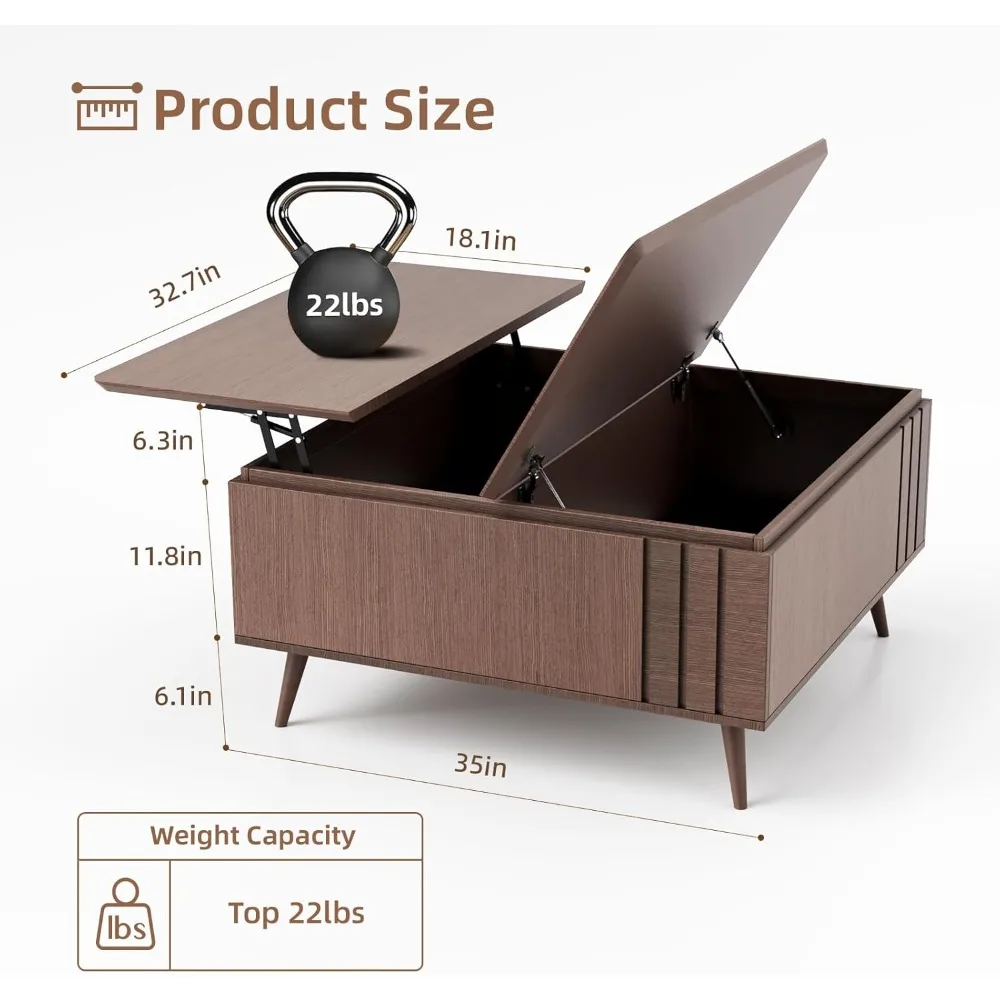 Lift Top Coffee Table with Storage and Hidden Compartment, Wooden Lift Tabletop, Mid Century Modern Wood Coffee Table