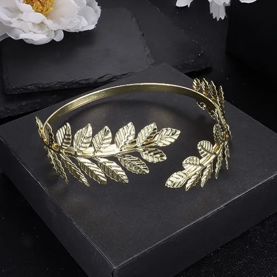 Goddess Accessories Set For Women Greek Headband Roman Gold Leaf Headband Crown Gold Arm Bracelet Cuff Hair