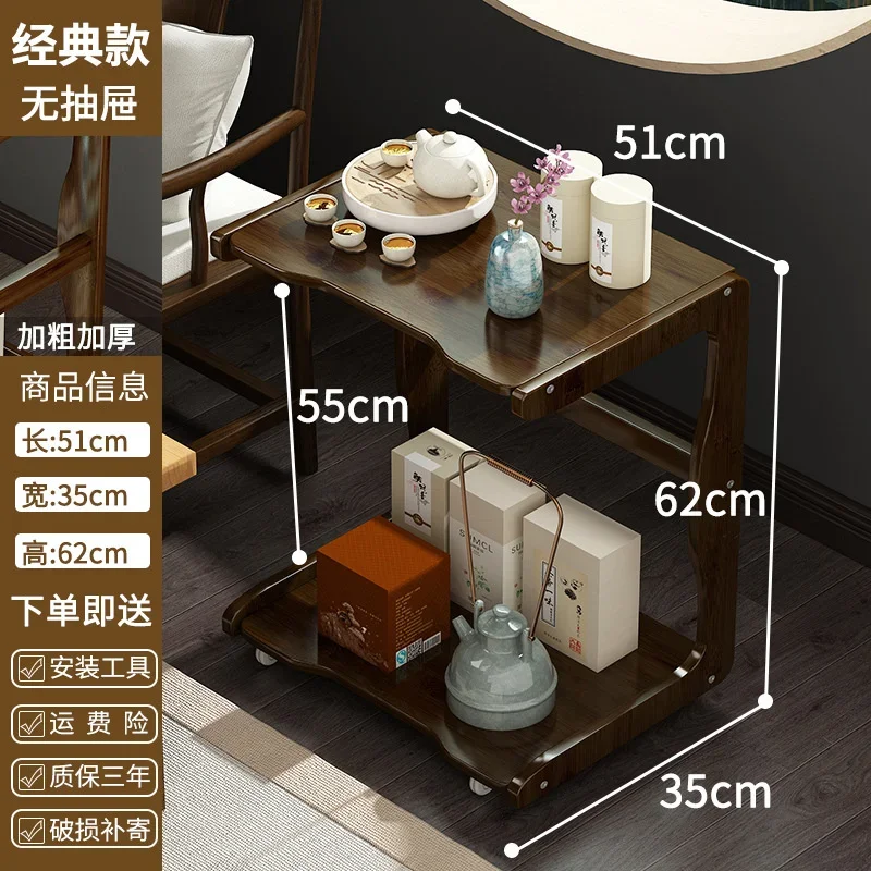 HighQuality Solid Wood Tea Cart MultiLayer Mobile Side Table Living Room Tea Set Storage with Organizer for Home Convenience