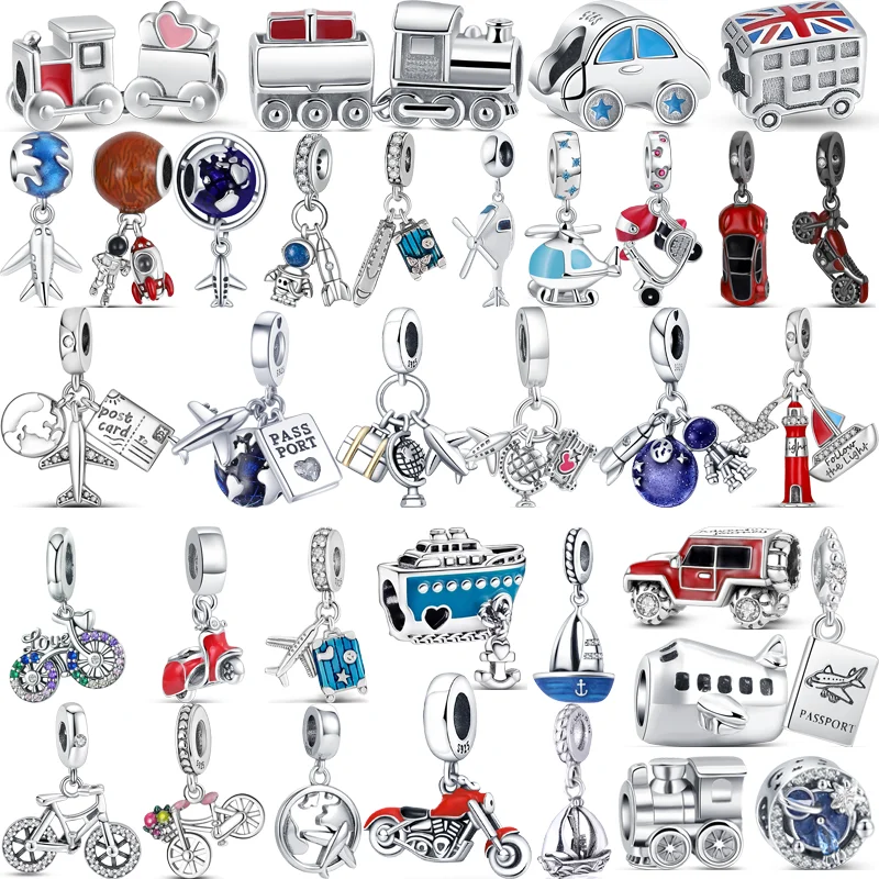 New 925 Silver Airplane Train Car Bicycle Sailboat Traffic Style Pendant Beads Fit Original Pandora Charm Bracelet Women Jewelry new style snake fox owl charm design beads fit pandora charms silver 925 original bracelet for women diy fashion pendant jewelry