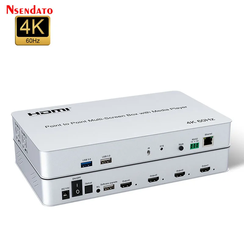 4K 60hz 2x2 Point to Point Multi-screen HDMI Splicer Box With HDMI Media Player For U Disk  vertical horizontal Screen Splicer