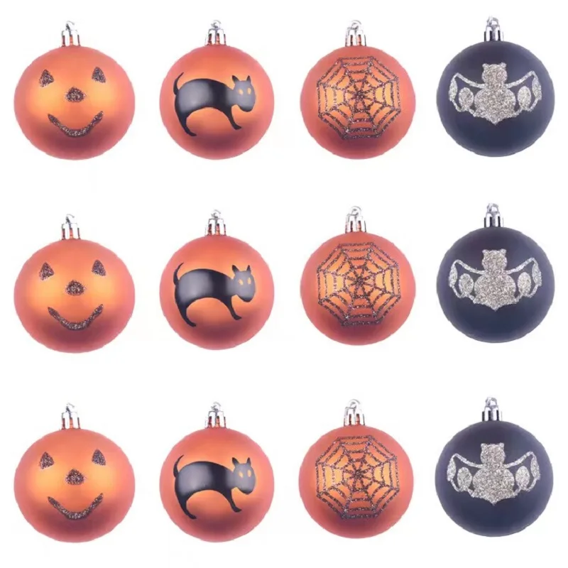 Description Picture 2 of itemHalloween Hanging Balls for Wreath Ornaments, Pumpkin Bat, Spider Web Tombstone, Shatterproof Ball, Party Decoration, 12Pcs
