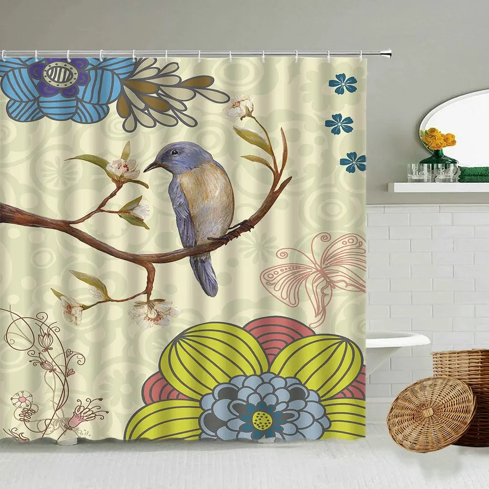 

Flower Plant Bird Print Shower curtain Bathroom curtain Waterproof Fabric Bathtub Partition curtain Bathroom Becoration
