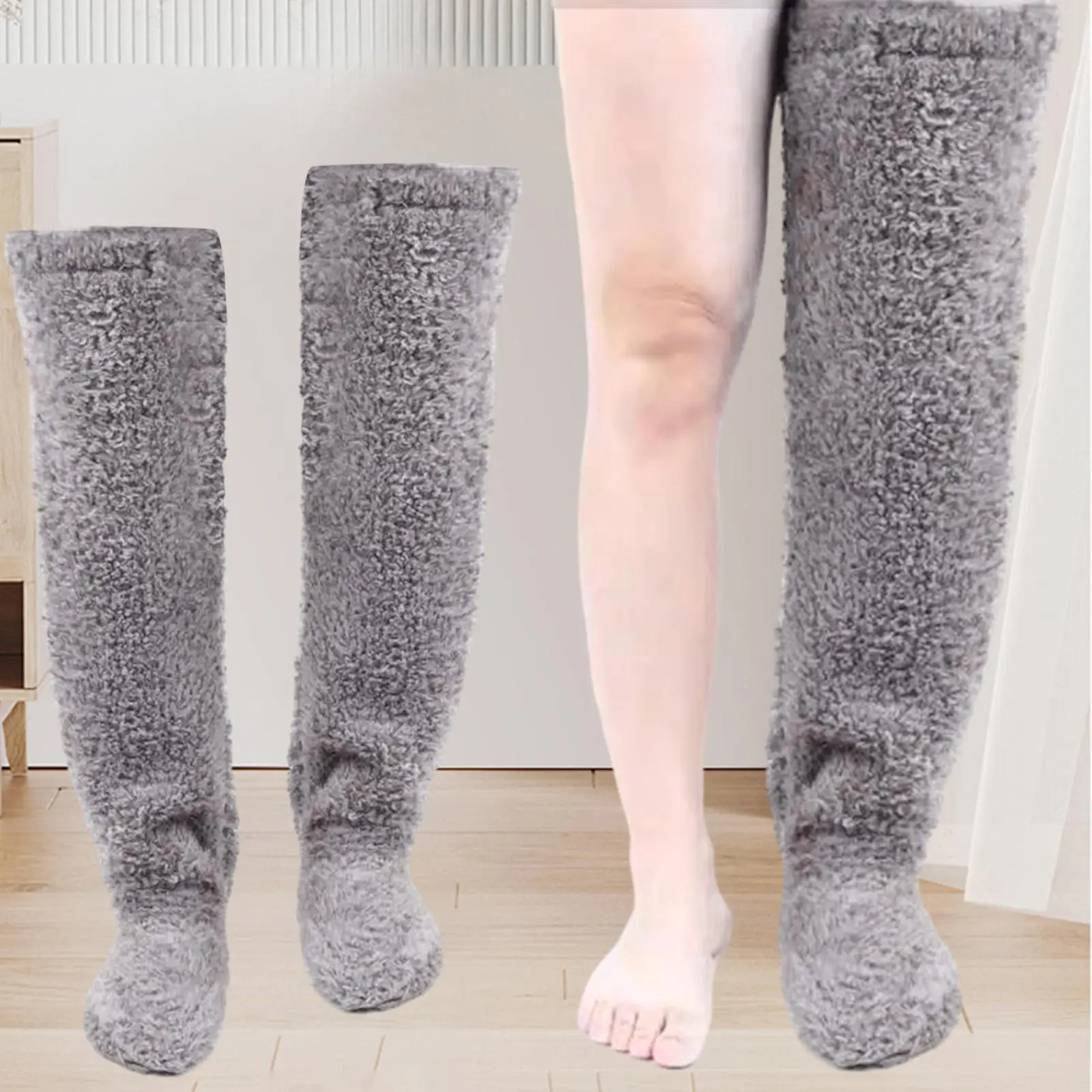 

Thigh High Socks Shin Guards Knee Brace Protective Sleeping Socks Plush Leg Warmers for Bedroom Living Room Office Home Elderly