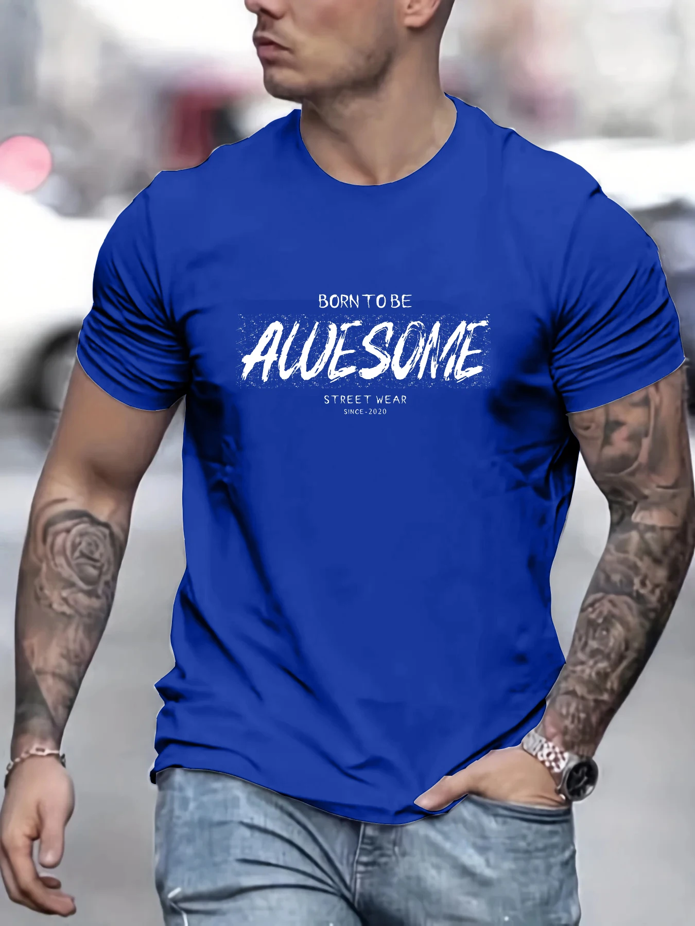 

Men Clothes Fashion T-shirts Short-sleeved Born To Be Awesome Casual O-neck Tops All-match Black Male Clothing Oversized T Shirt