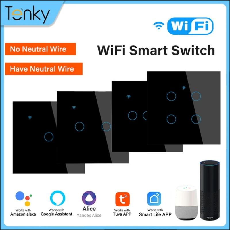 

TUYA WiFi Switch EU TYPE 1/2/3/4 Gang For Smart Home Touch Wall Button Work With Alexa And Google Home Assistant