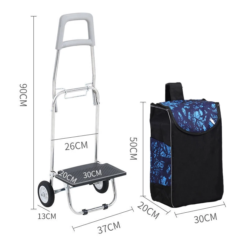Folding Shopping Cart Free Installation Grocery Portable Stainless Steel Trolley Waterproof Fabric Storage Bag 13cm Wheels Cart 6