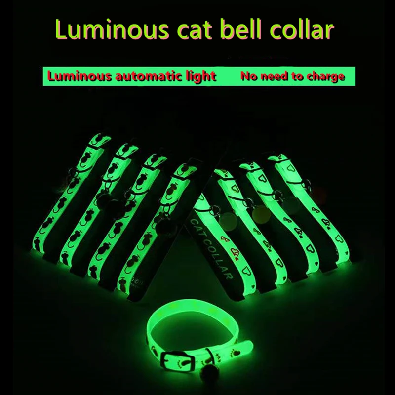 Pet Glowing Collars Fluorescent Silicone Collarwith Bells Glow at Night Dogs Cats Necklace Light Luminous Neck Ring Accessories