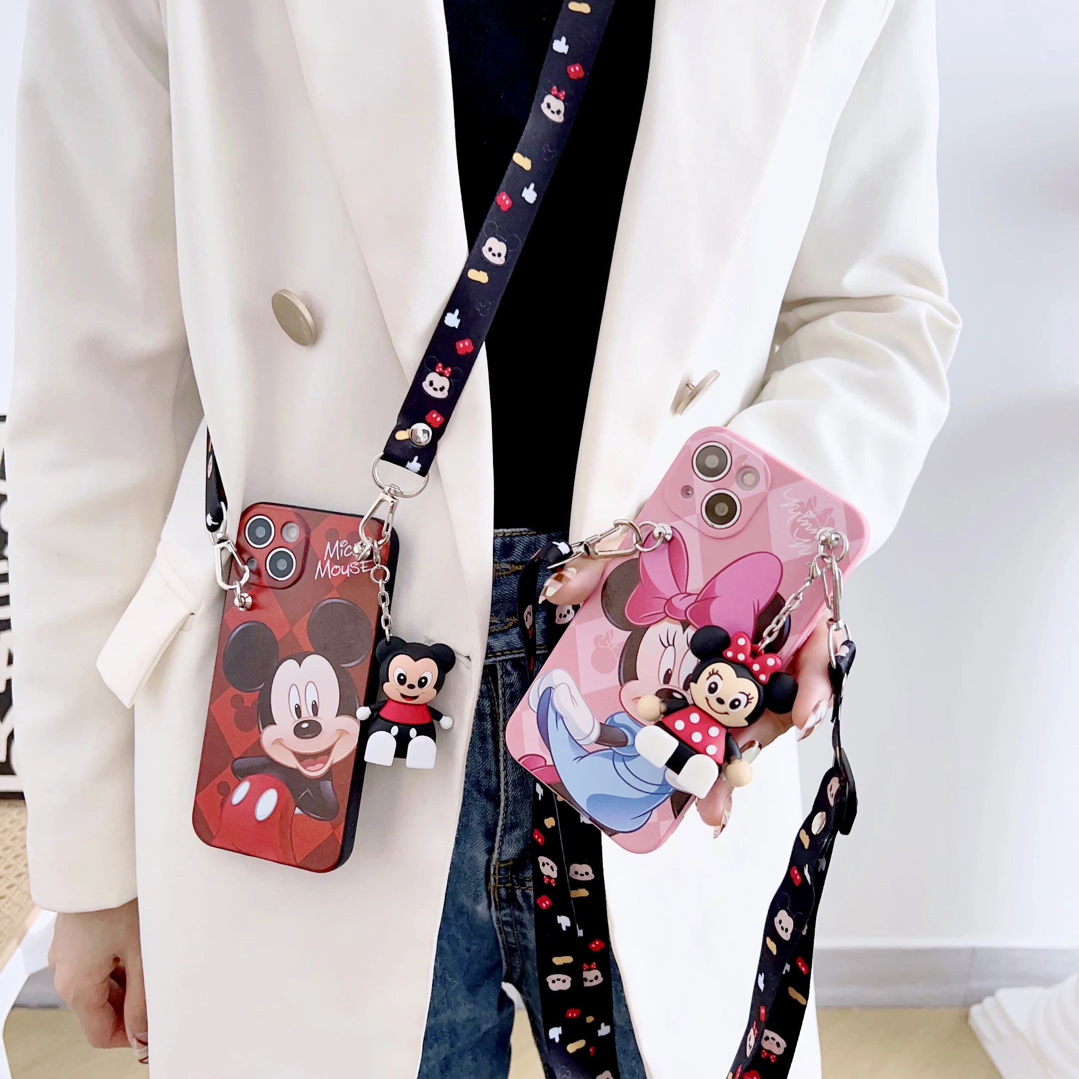 Minnie Mickey Per Samsung Galaxy S7 Edge S8 S9 S10 S20 S21 S22 S23 Plus Ultra S21Fe Note 9 10 20 Custodia Per Telefono Con Corda Di Supporto