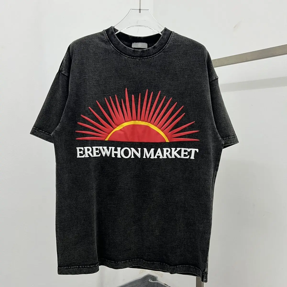 

American Retro Washed Vintage Letter Printed Oversized Men's and Women's Short Sleeved Casual Couple Round Neck T-shirt
