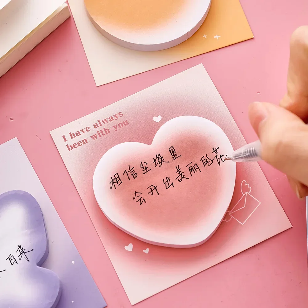 10 개/몫 Kawaii 메모 패드 나비 사랑 심장 꽃 귀여운 그라디언트 스티커 메모 어린이 메시지 스티커 학교 사무실 편지지
