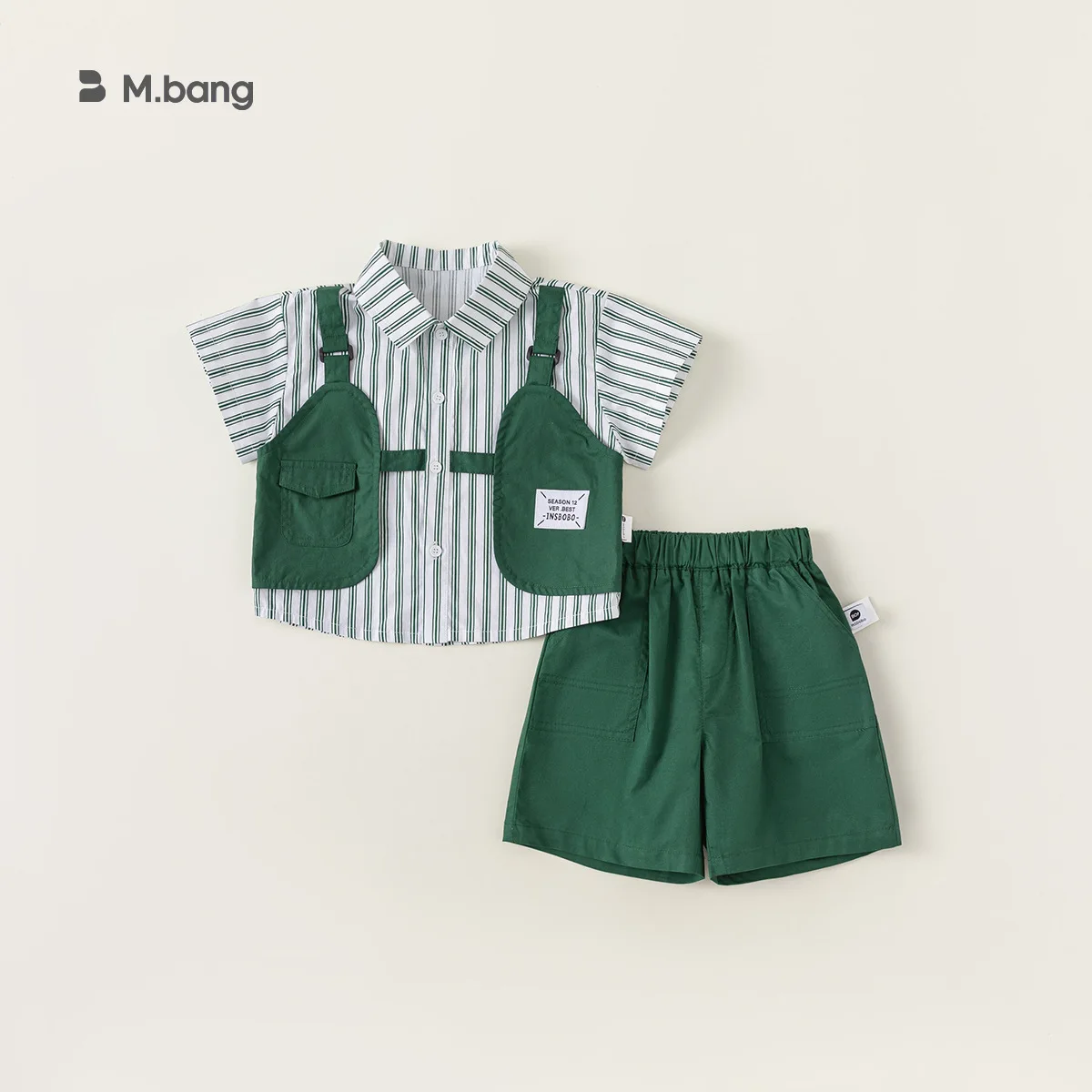 

Комплект одежды для маленьких мальчиков из 2 предметов, летняя однобортная полосатая рубашка с имитацией двух предметов, эластичные свободные шорты, костюм, детская одежда для мальчиков