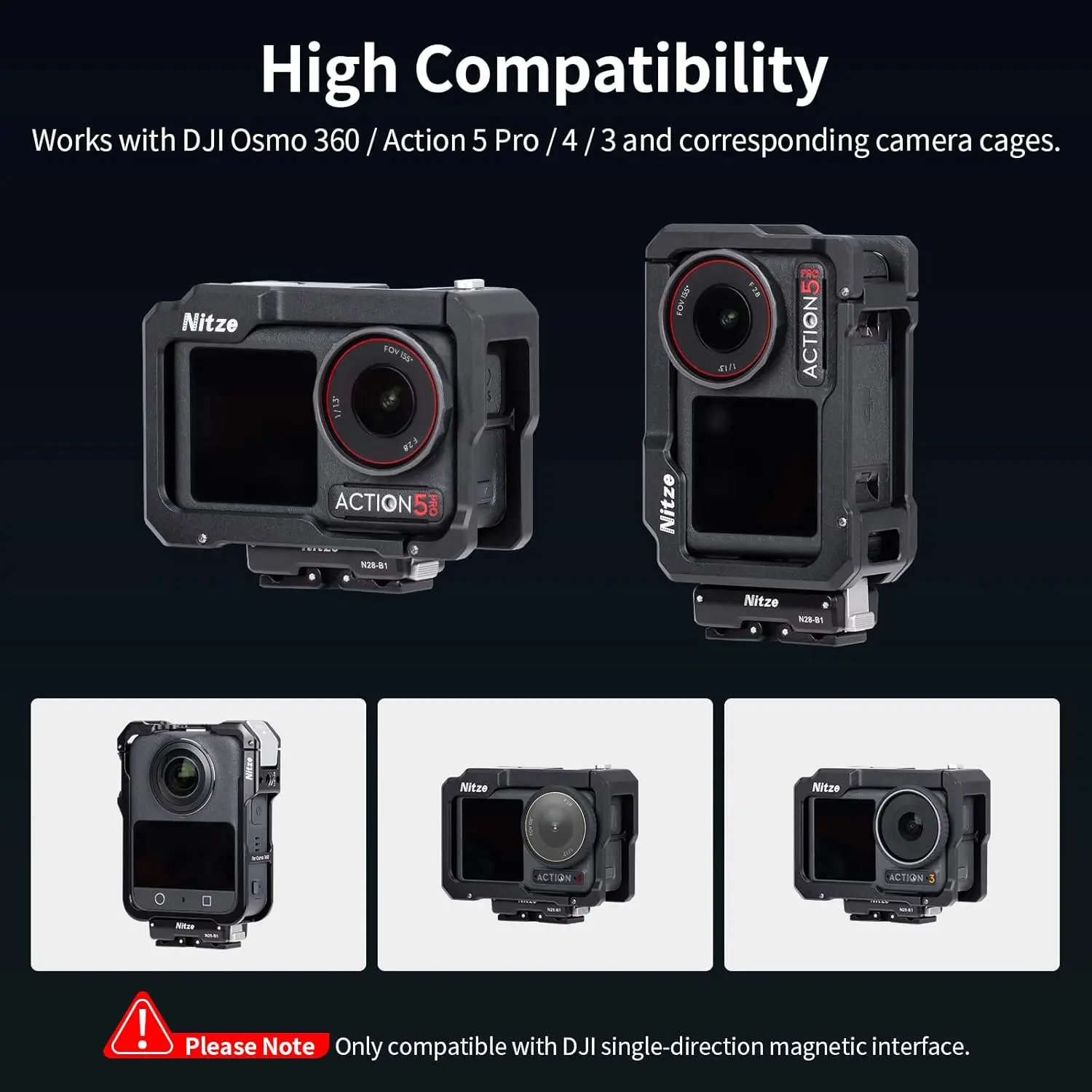 DJI 오즈모 360 / 액션 5 프로 / 4 / 3용 니트즈 카메라 마그네틱 퀵 릴리즈 어댑터 마운트, 삼각대, 셀카봉용